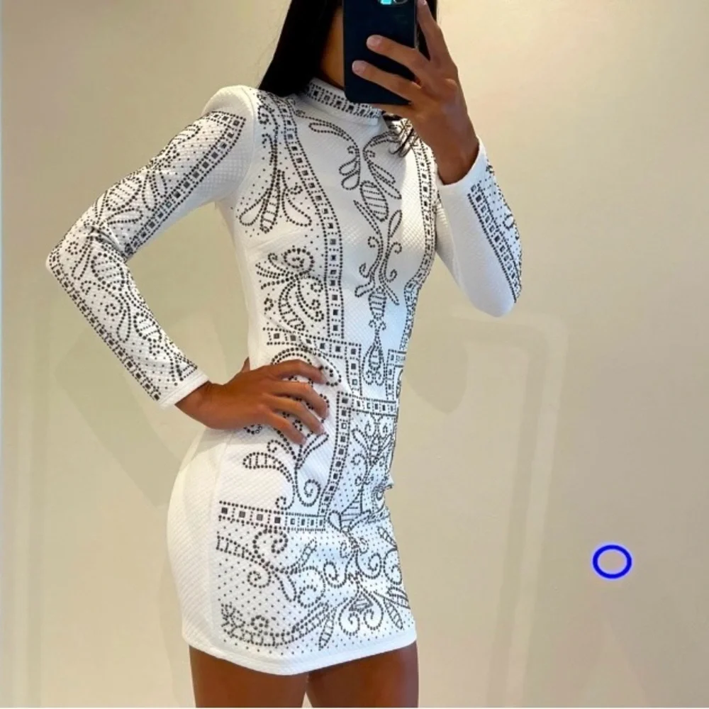BEBE Long Sleeve Rhinestone Dress - Picture 5 of 6